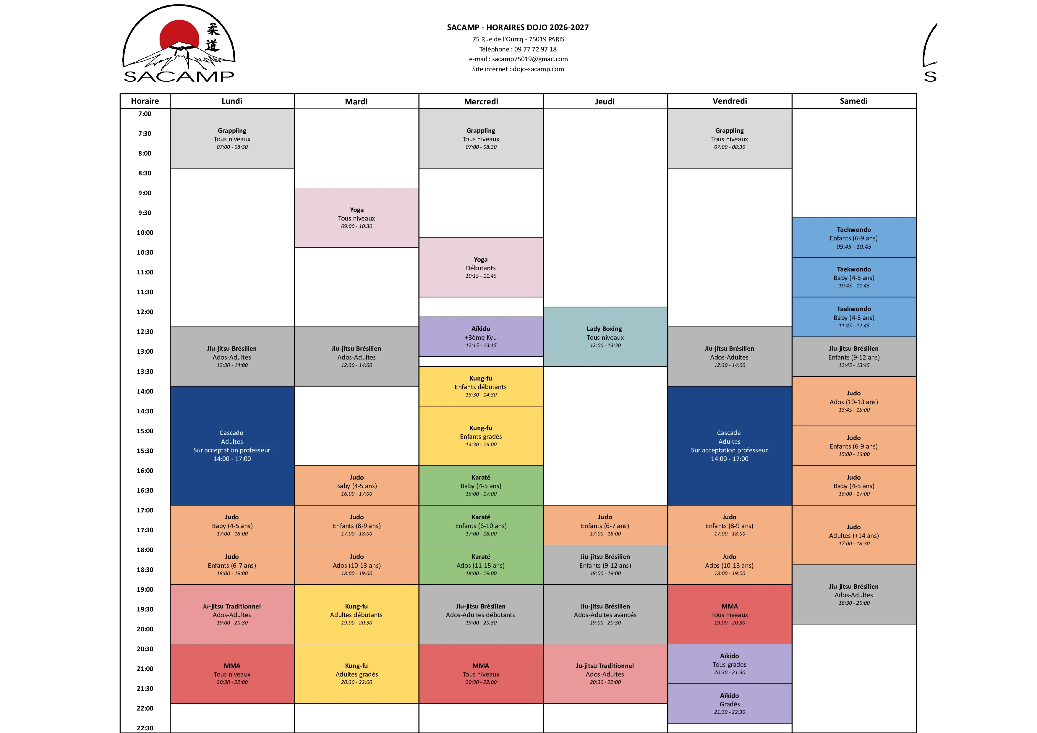 Planning du dojo Crimee